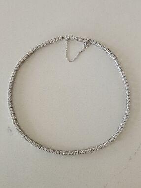 Antique 1910 Art Deco Sterling Silver White Topaz Gemstone Tennis Necklace 15"